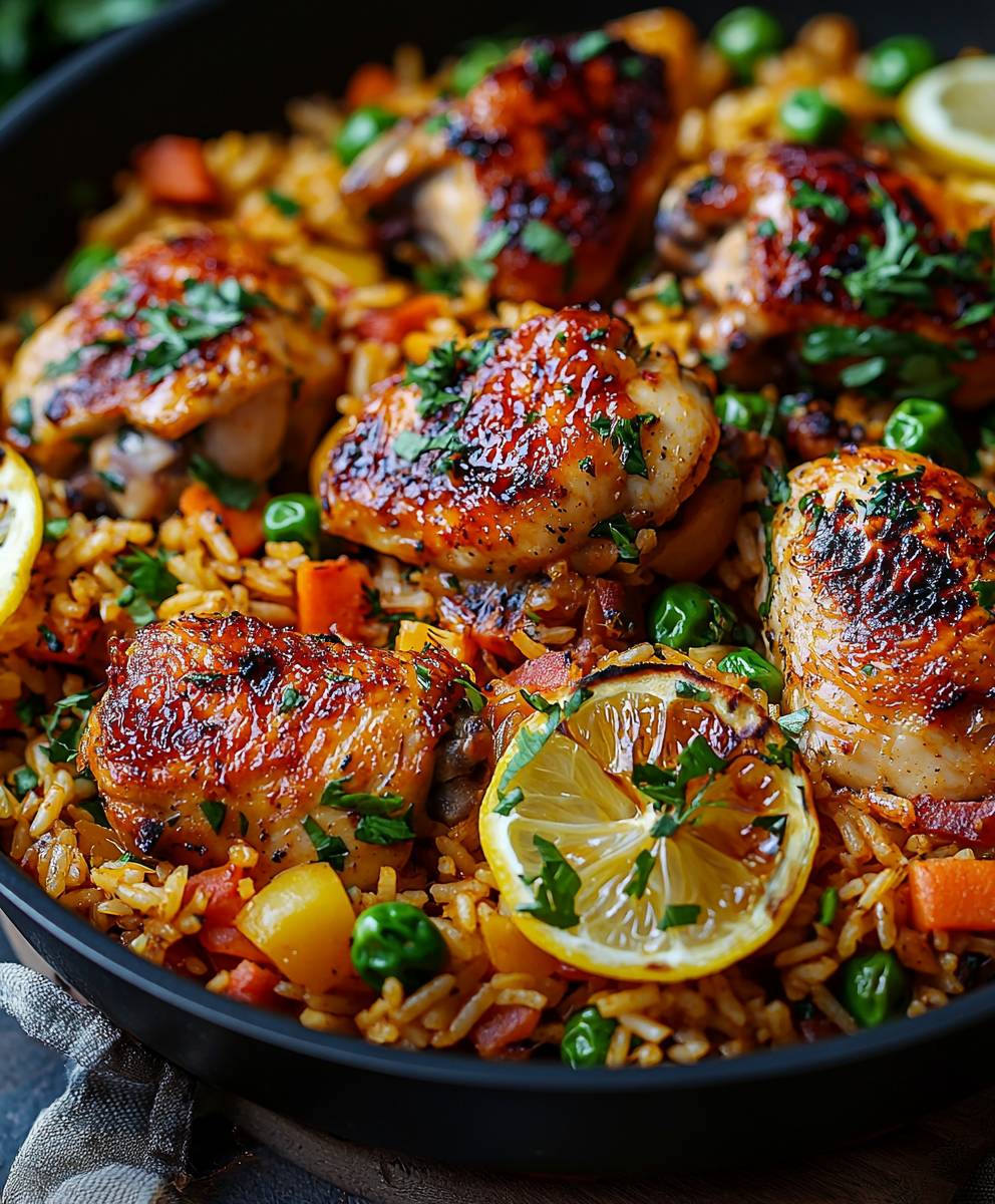 Spanisches Hähnchen Reis Pfanne