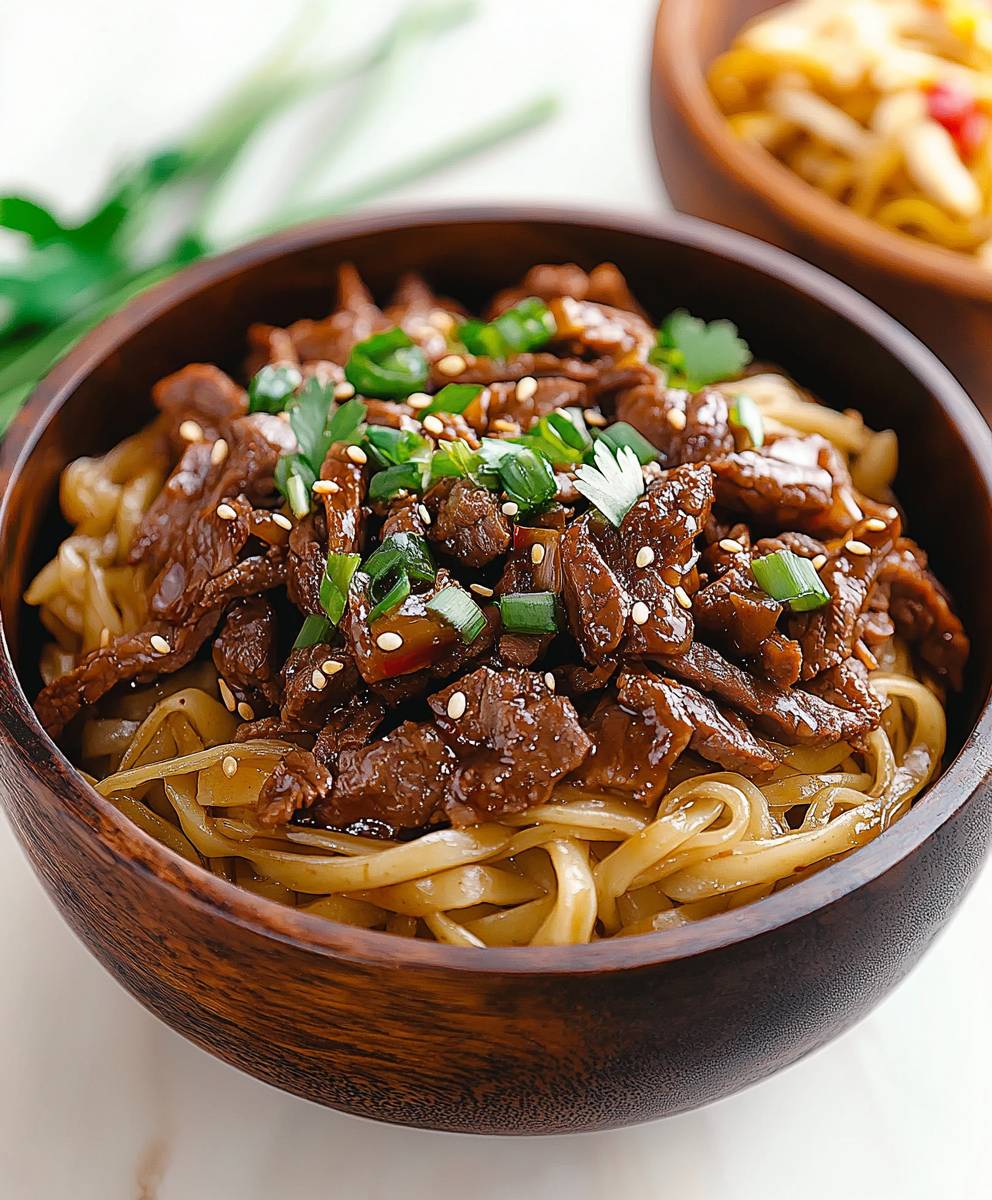 Mongolisches Rindfleisch mit Nudeln