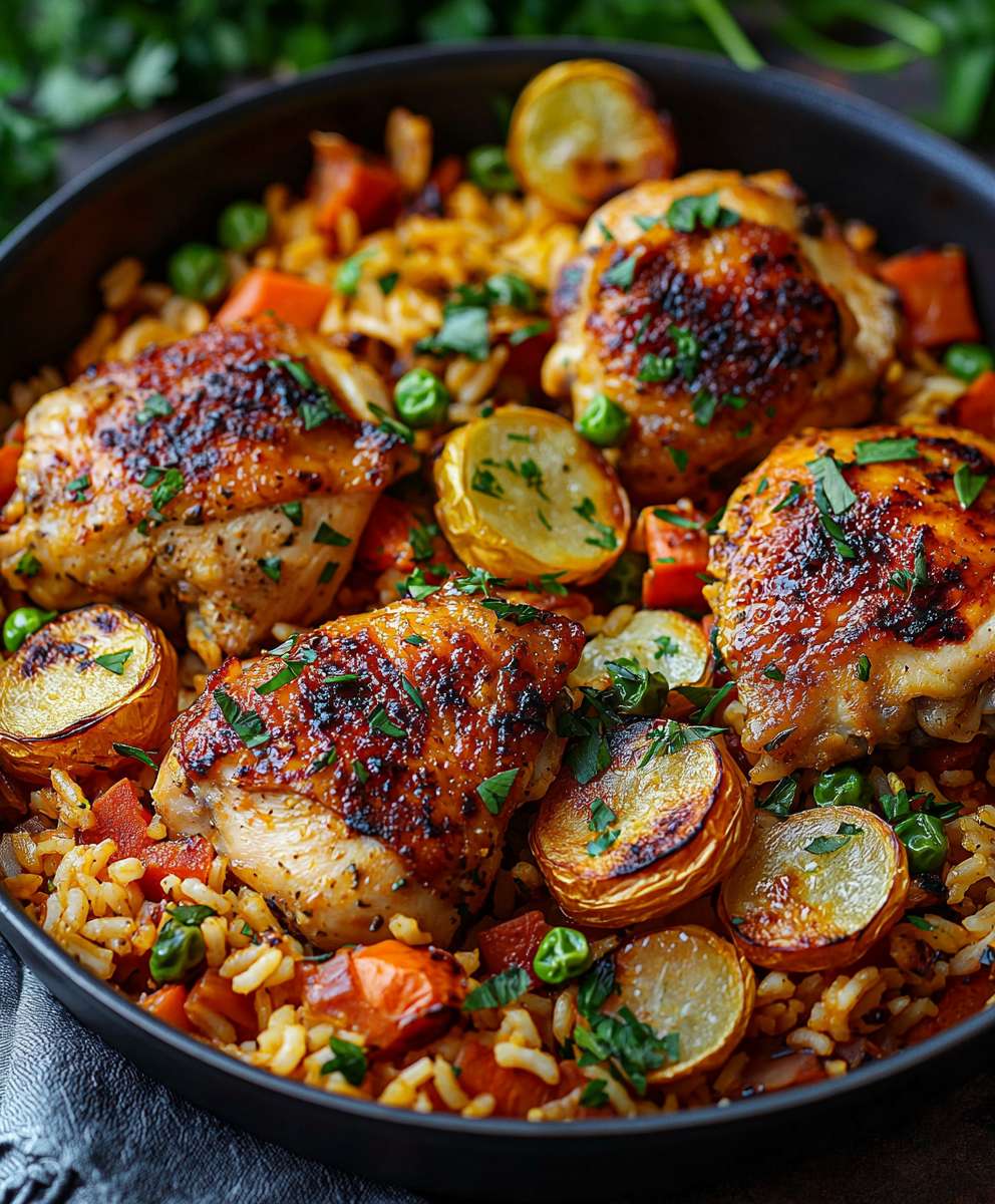 Spanisches Hähnchen Reis Pfanne