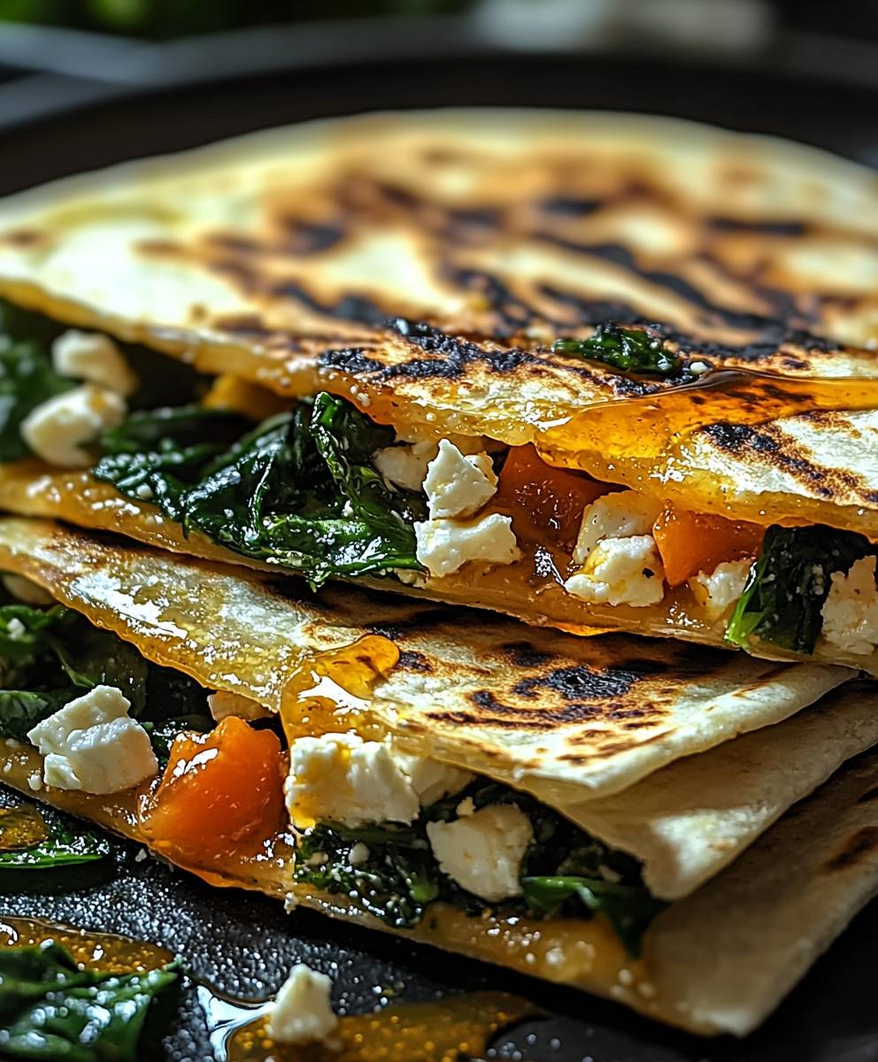 Luftfrittierte Quesadillas Spinat Feta