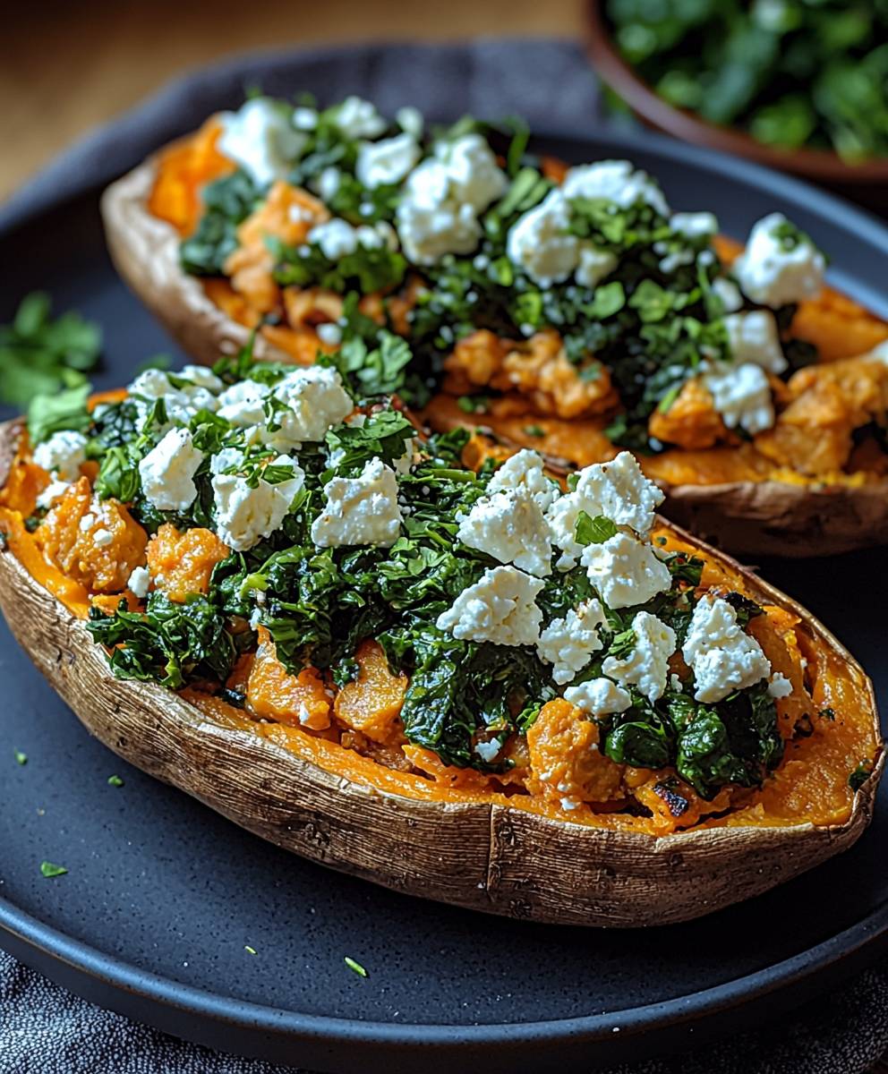 Gefüllte Süßkartoffel Feta Spinat
