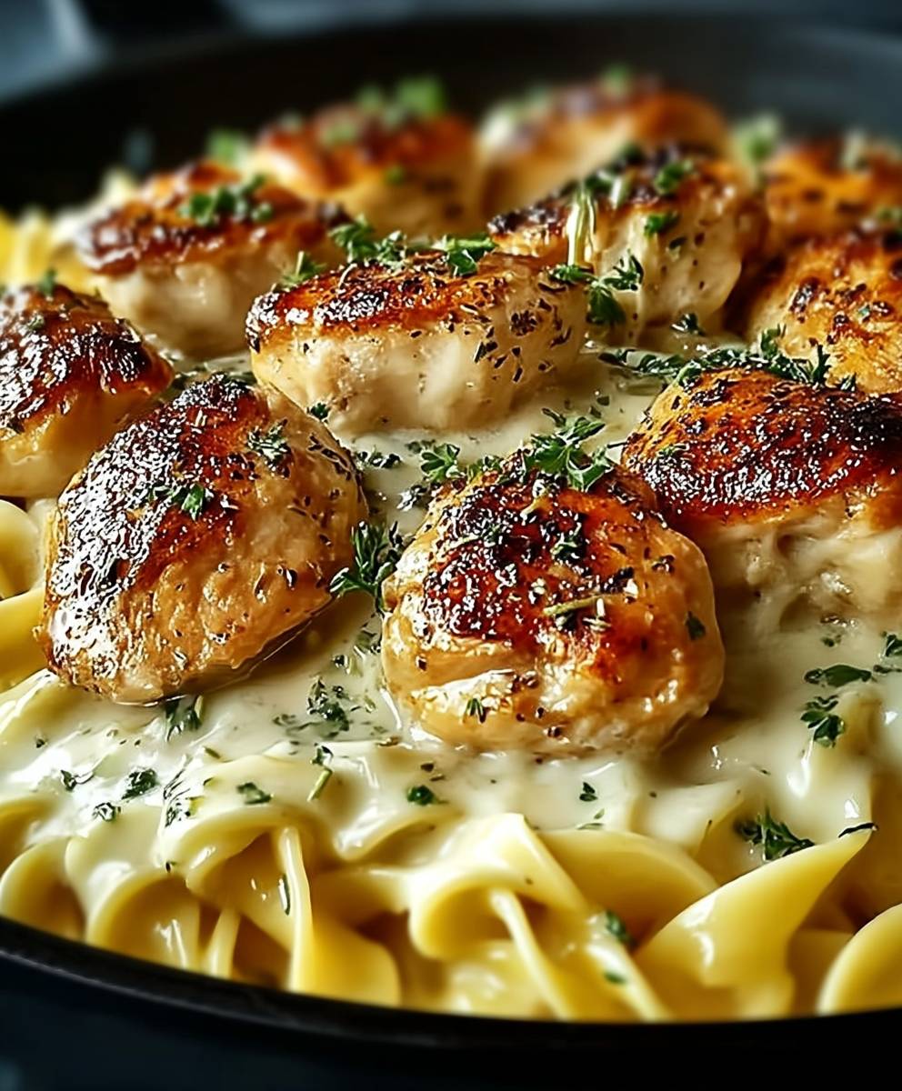 Hähnchen cremige Butter Nudeln Pfanne