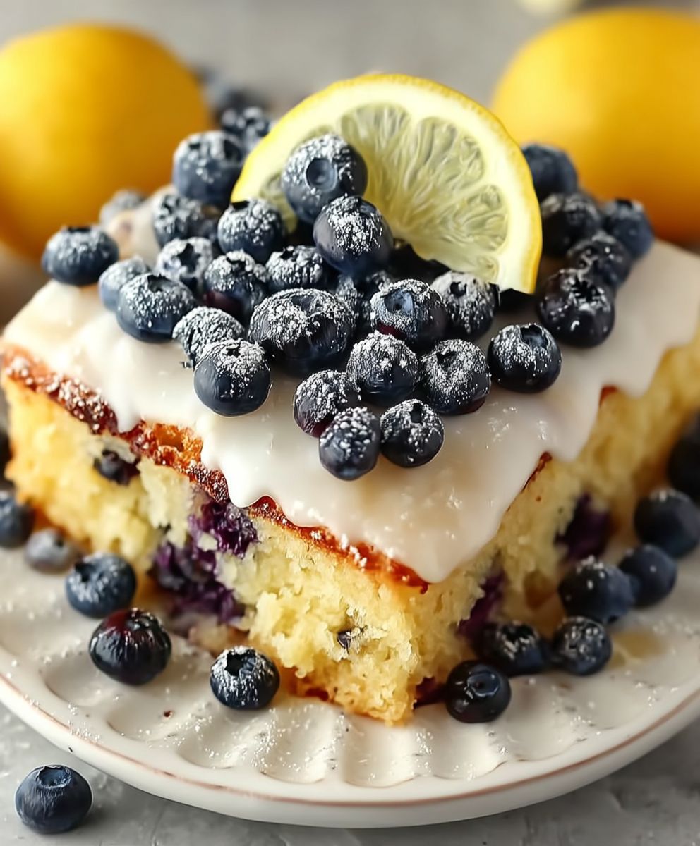 Zitronen Blaubeer Blechkuchen