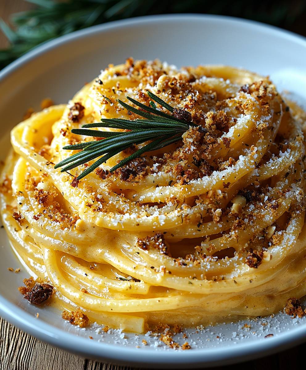 Kürbispasta mit Mandel Paniermehl