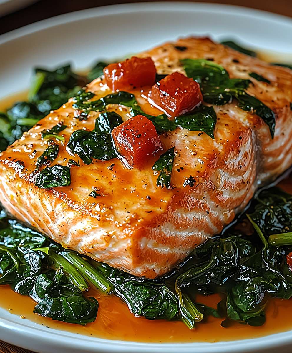 Gebackener Lachs mit Spinat