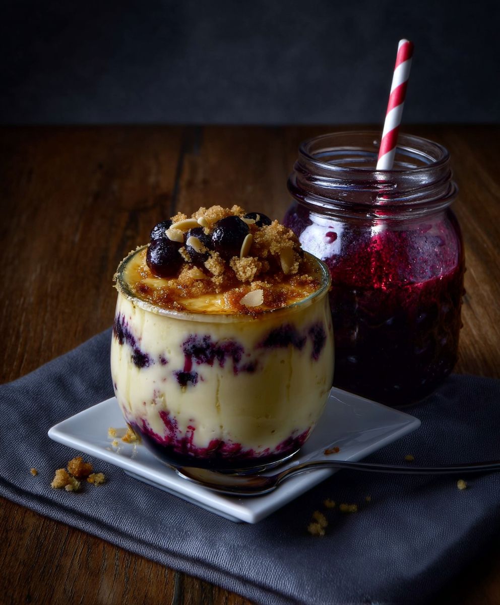 Dänische Vanillecreme Blaubeeren Mandelstreusel