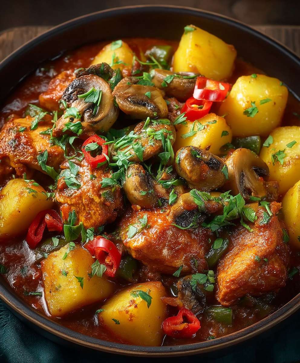 Hähnchen Vindaloo Kartoffeln Pilze