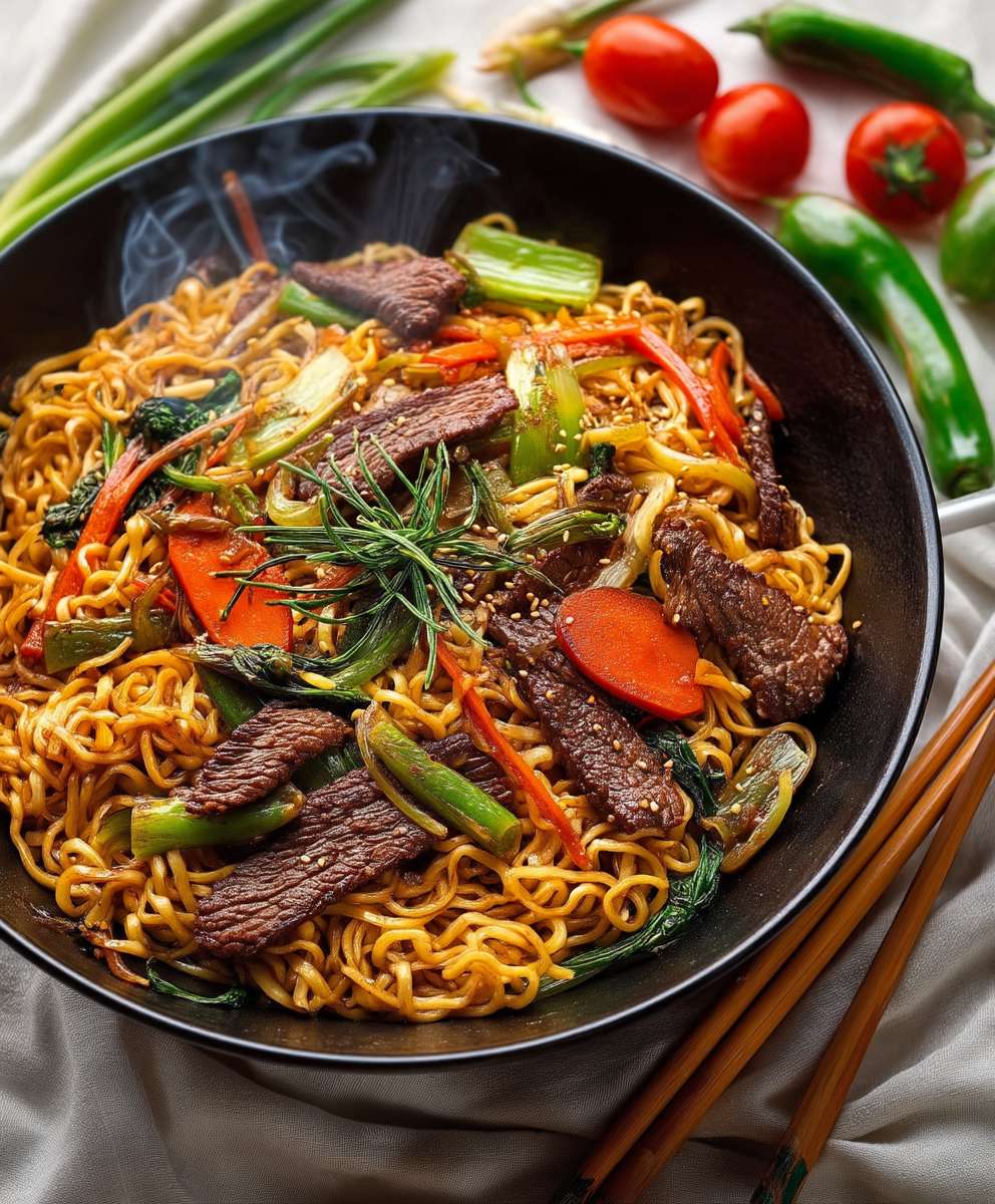 Asiatische Nudelpfanne Rindfleisch