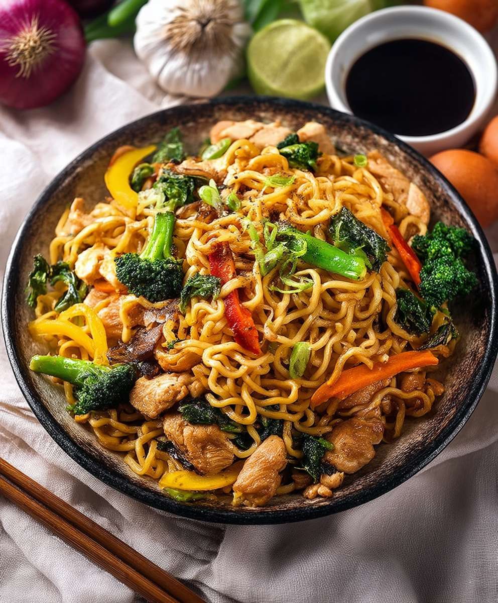Asiatische Bratnudeln mit Hähnchen