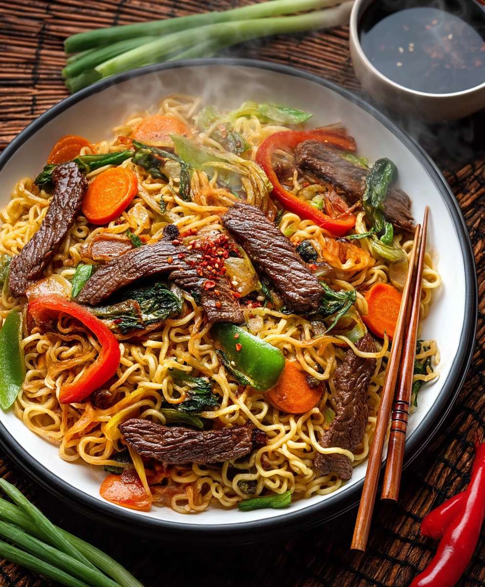 Asiatische Nudelpfanne Rindfleisch