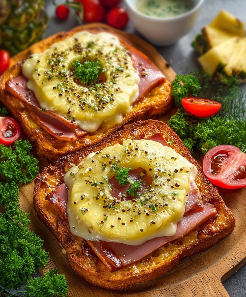 Ananas Schinken Toast überbacken