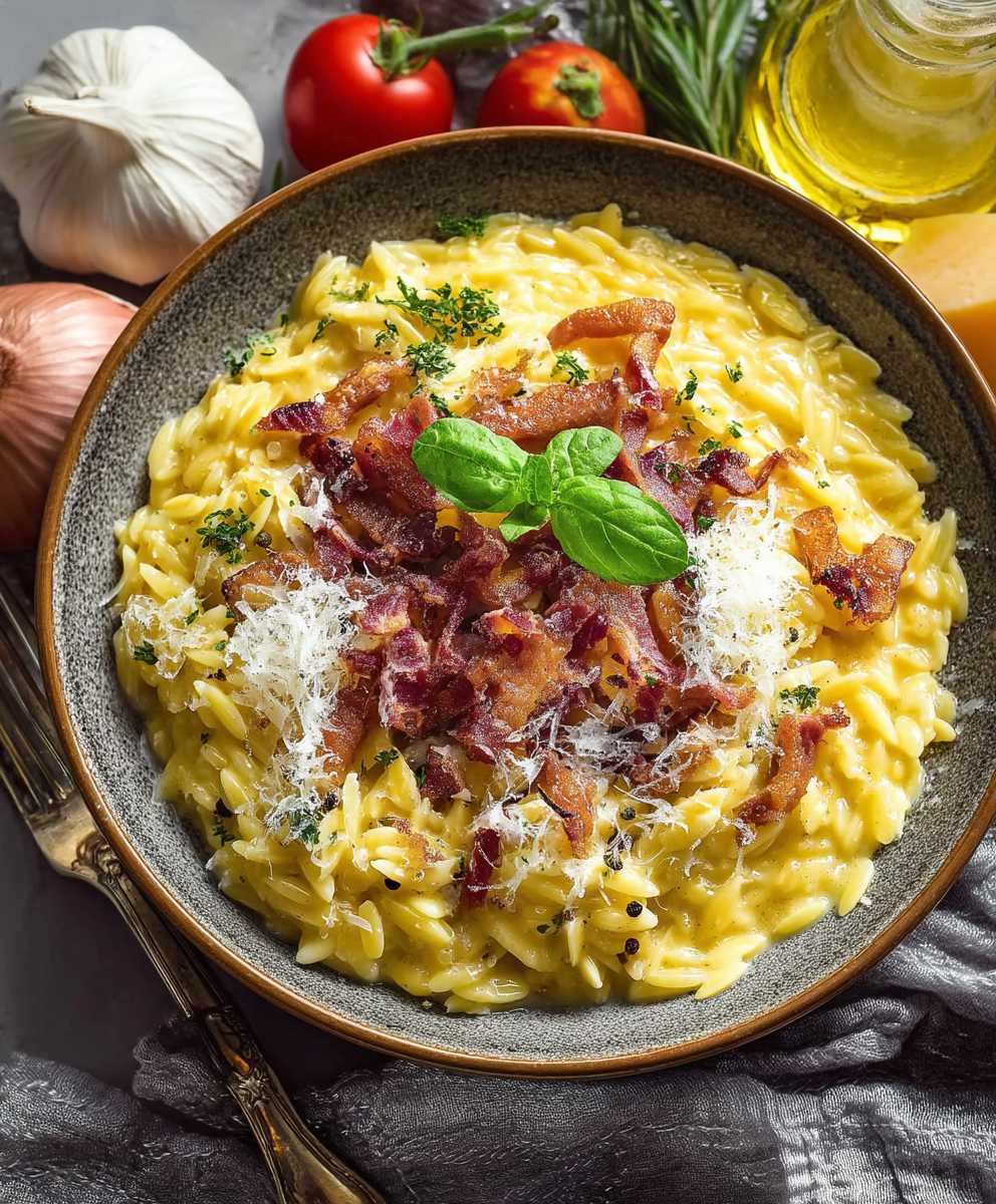 Orzo Carbonara ohne Sahne