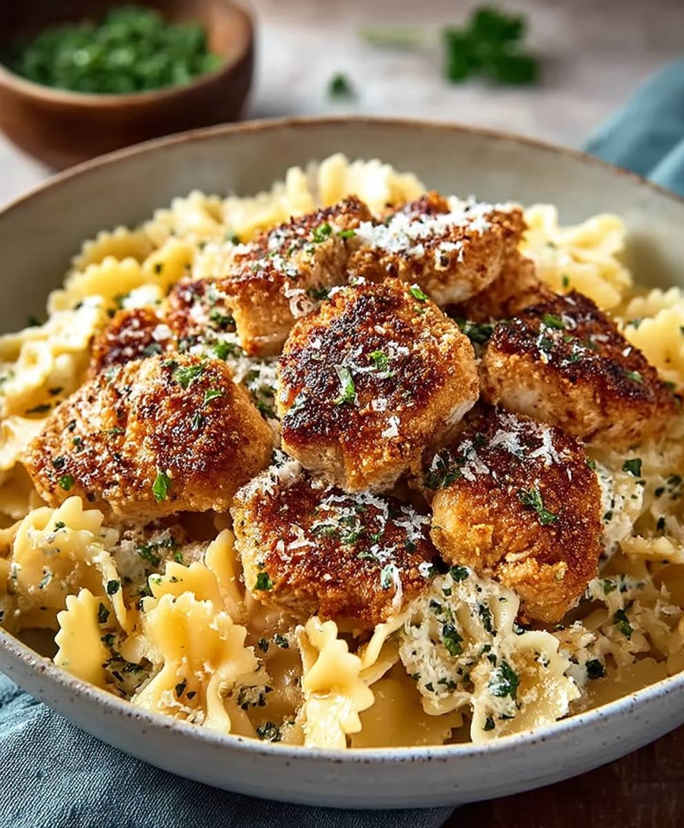 Knoblauchbutter Hähnchen Parmesan Pasta