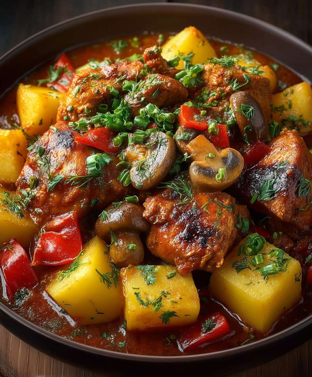Hähnchen Vindaloo Kartoffeln Pilze