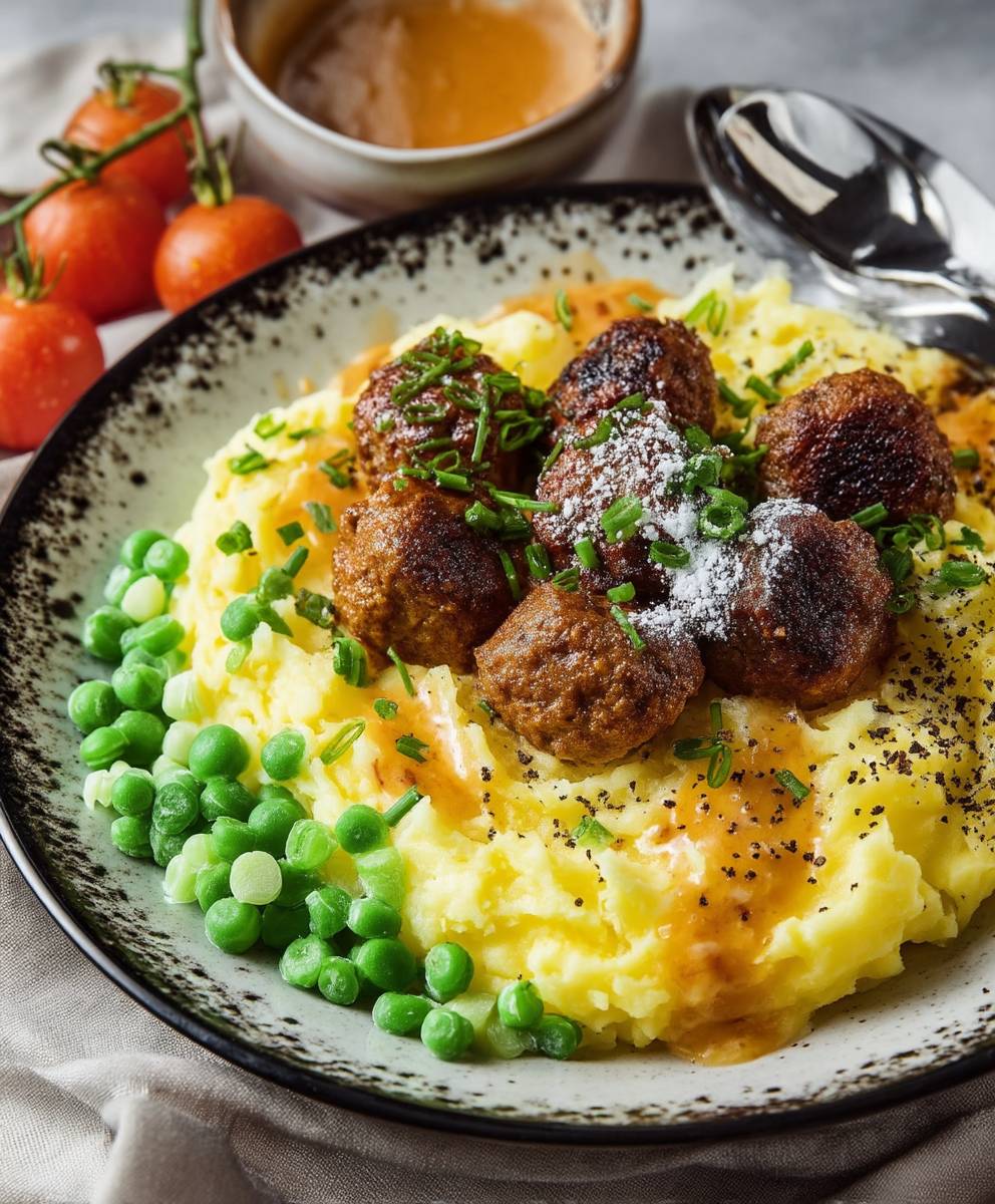 Kartoffelpüree mit Hackbällchen
