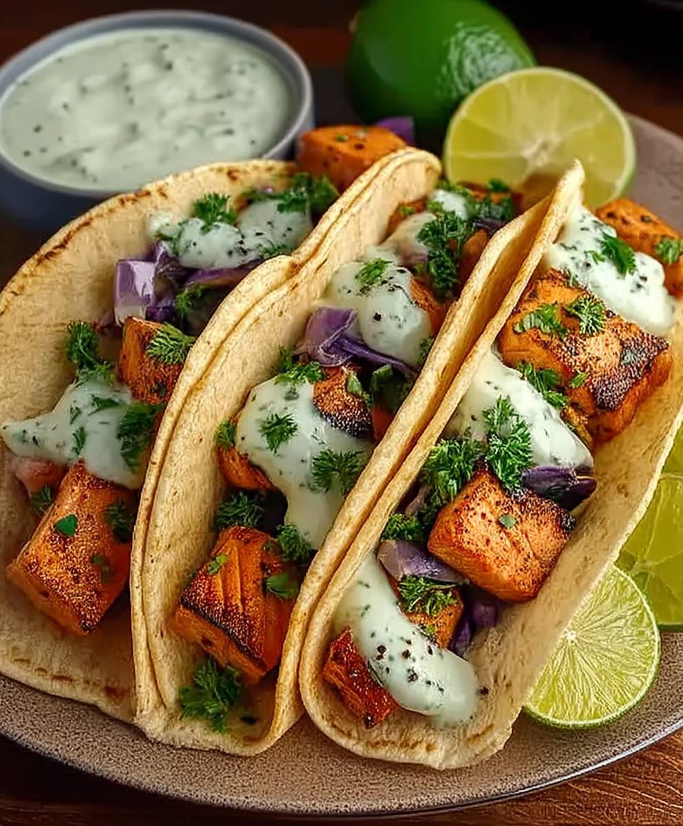 Lachs Tacos griechische Joghurtsauce