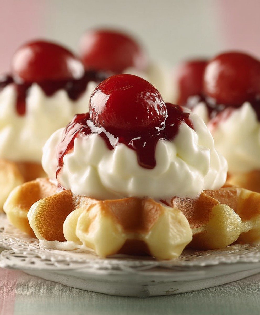 Mini Waffeln Vanillecreme Kirschen