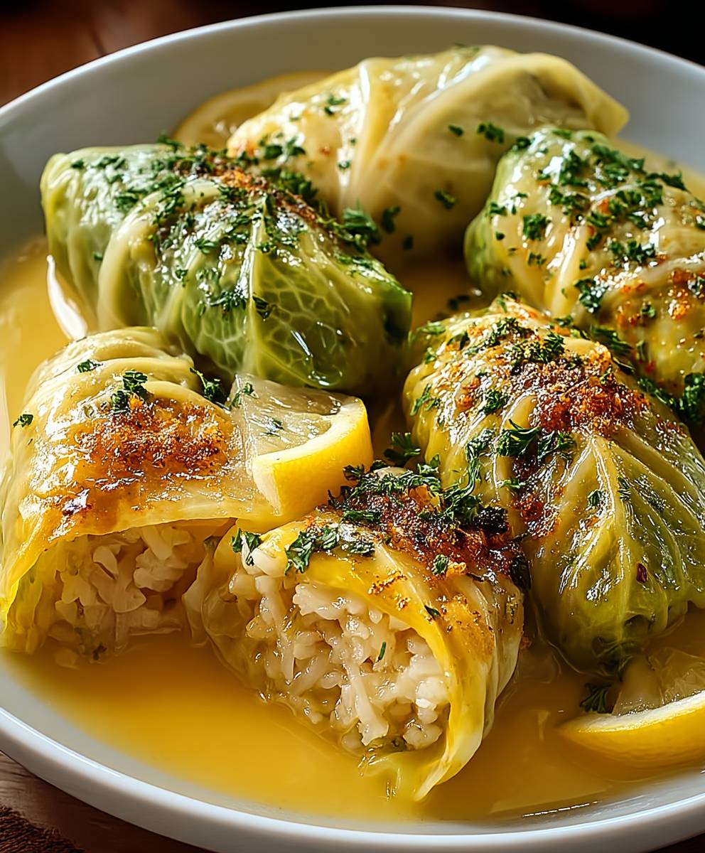 Gefüllte Kohlrouladen Eier Zitronen Sauce