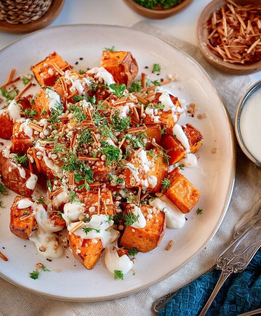 Süßkartoffel Ofen Tahini