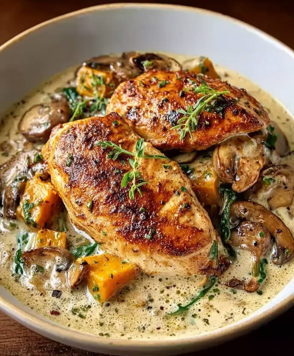 Hähnchen Kürbis Pilz Cremesauce