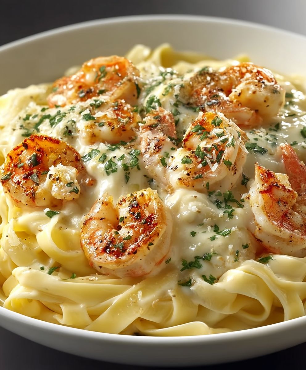 Cremige Knoblauch Garnelen Alfredo