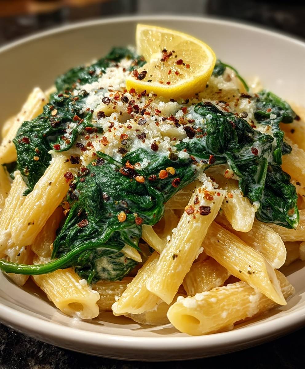 Pasta mit Spinat Zitronensauce