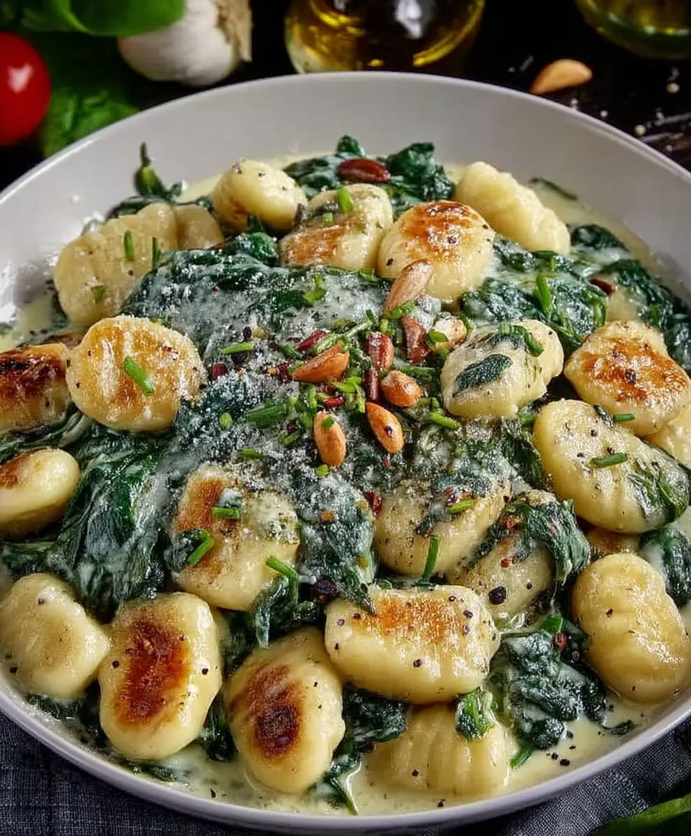 Gnocchi Pfanne Spinat Gorgonzola