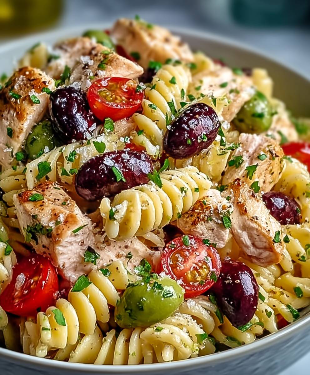Mediterraner Hähnchen Pasta Salat