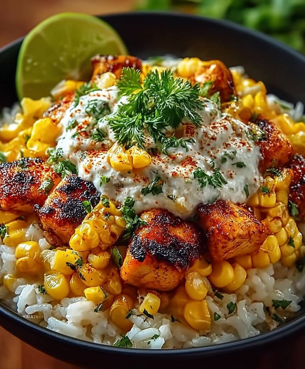 Street Corn Hähnchen Reis Bowl
