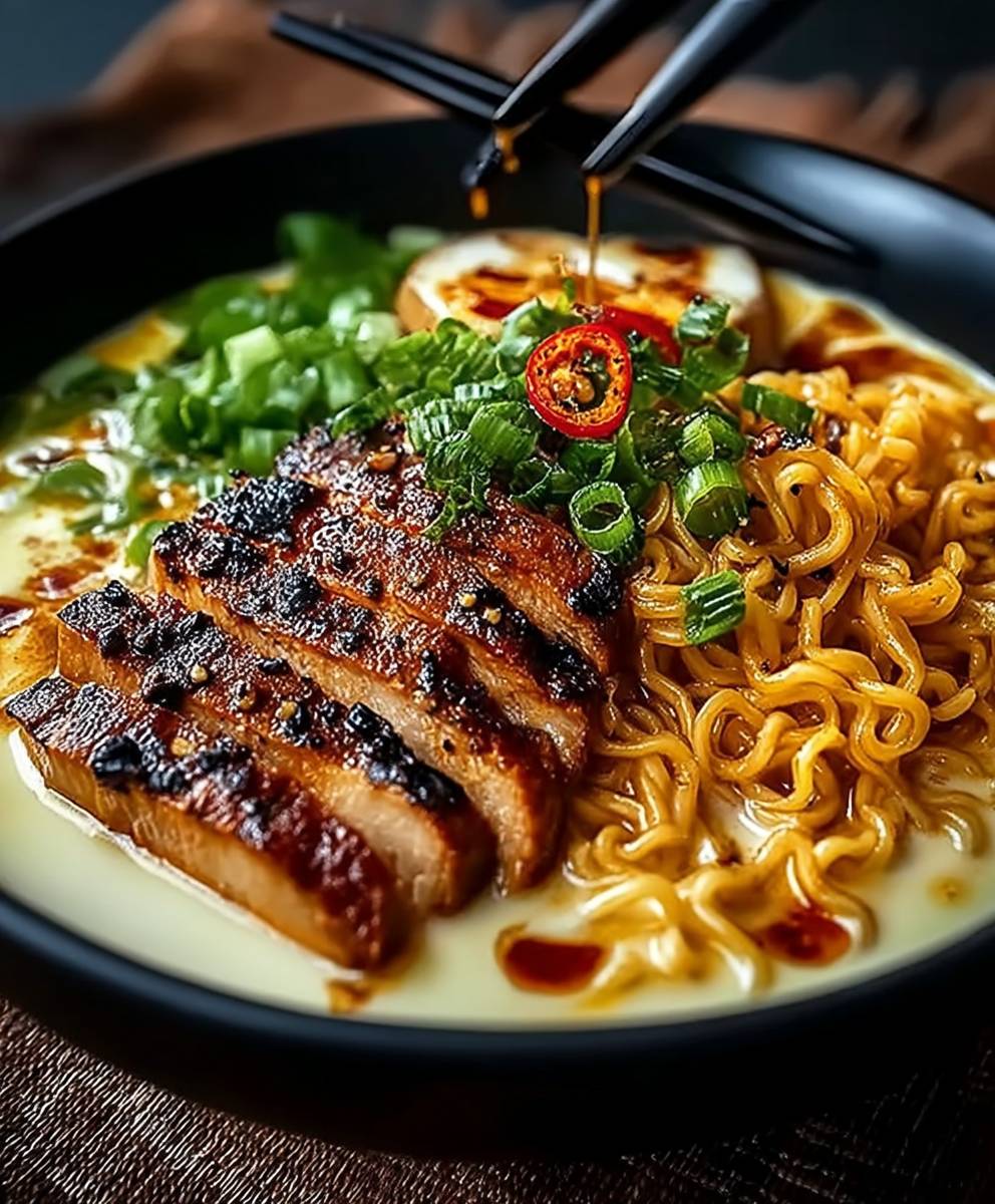 Feurige Hähnchen Ramen Knoblauchsauce