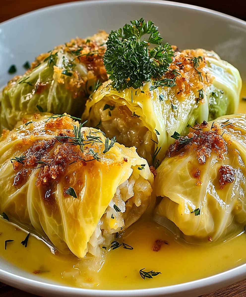 Gefüllte Kohlrouladen Eier Zitronen Sauce
