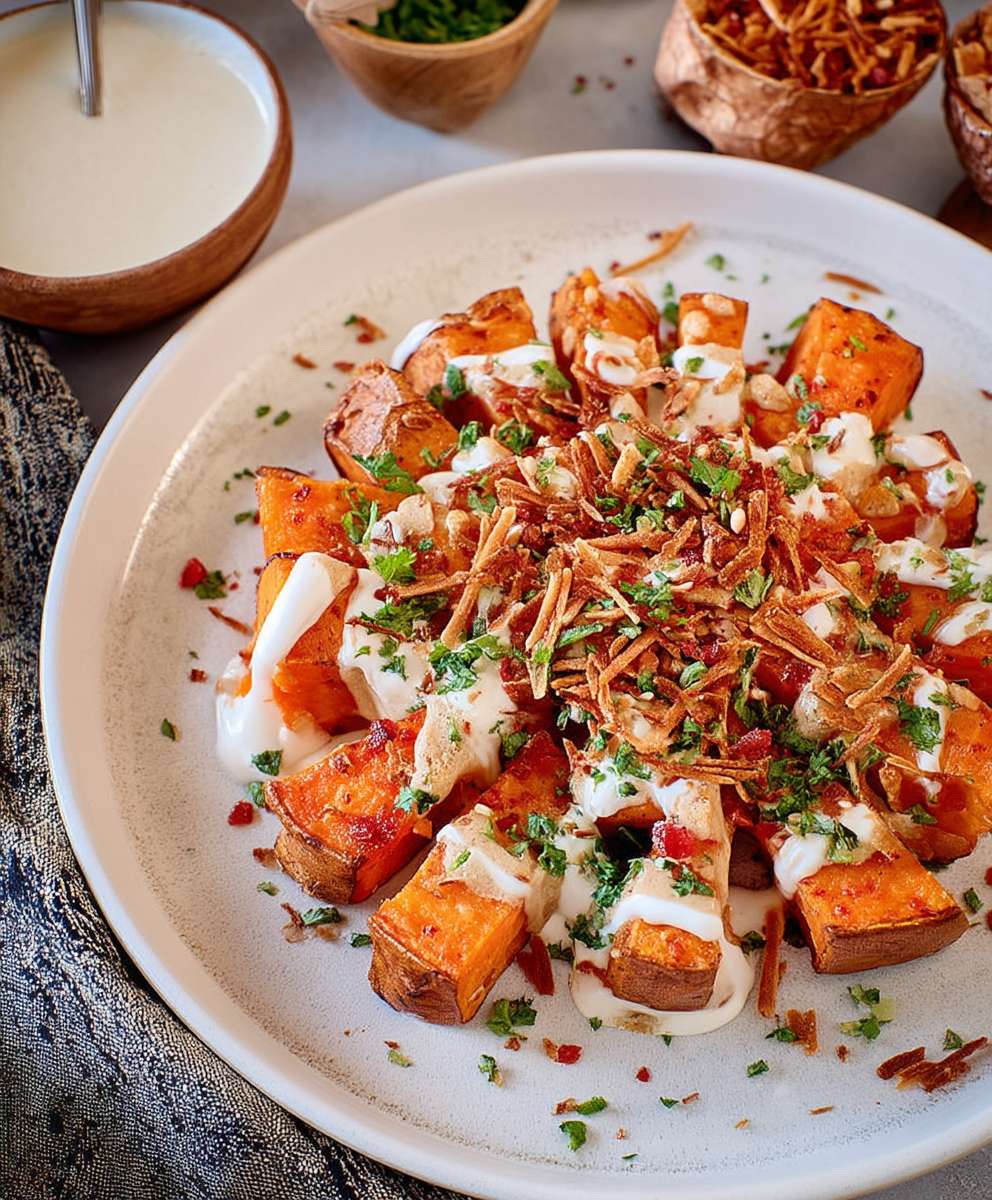 Süßkartoffel Ofen Tahini