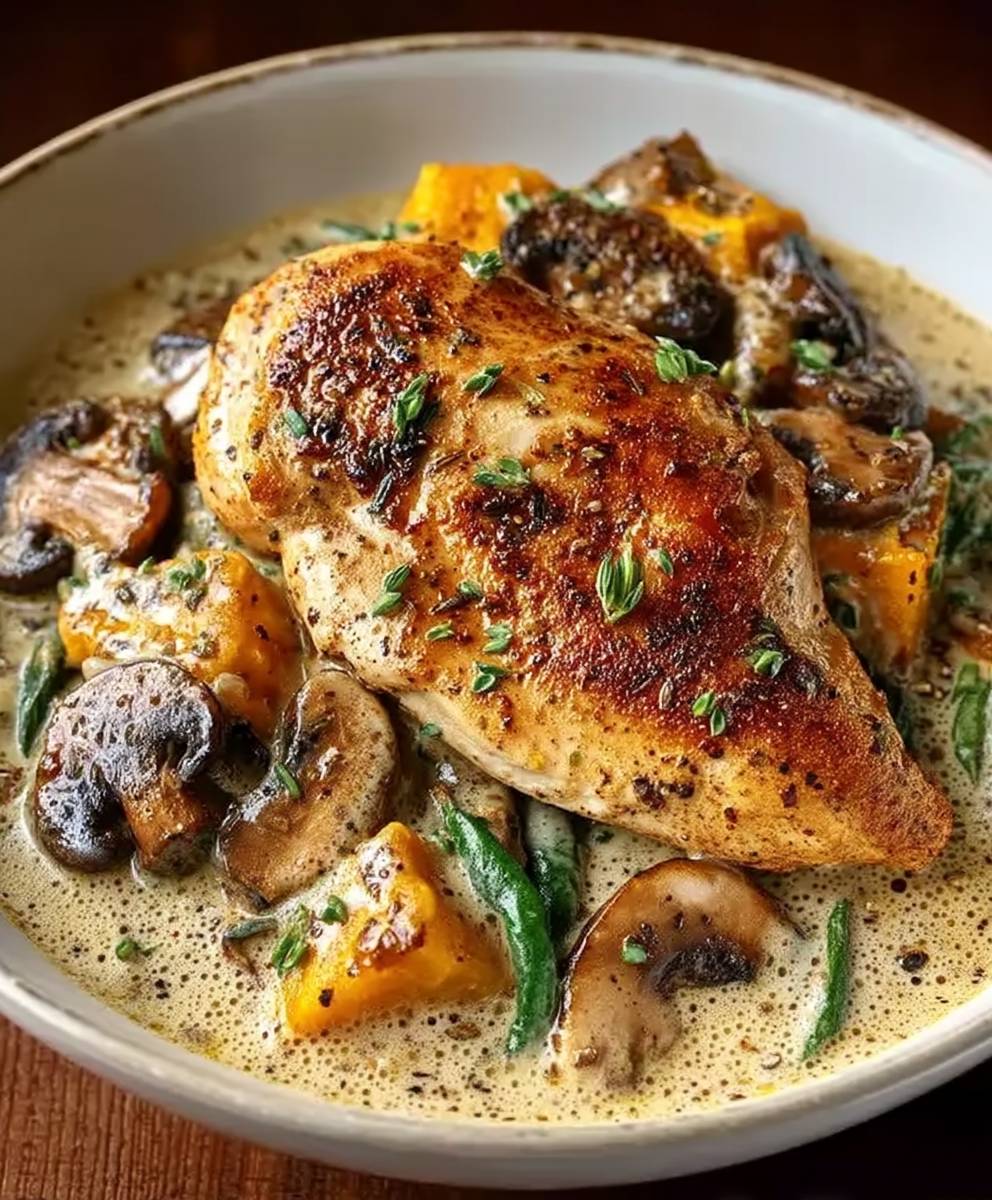Hähnchen Kürbis Pilz Cremesauce