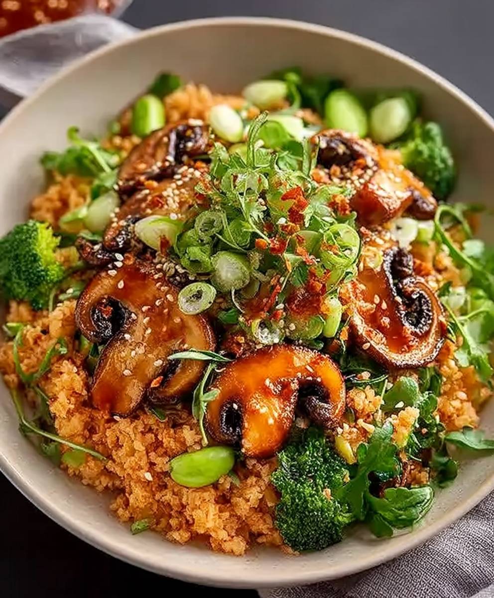 Reissalat mit Gochujang Pilzen