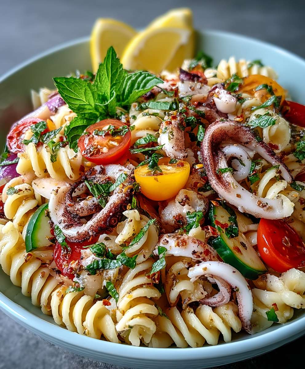Mediterraner Tintenfisch Nudelsalat