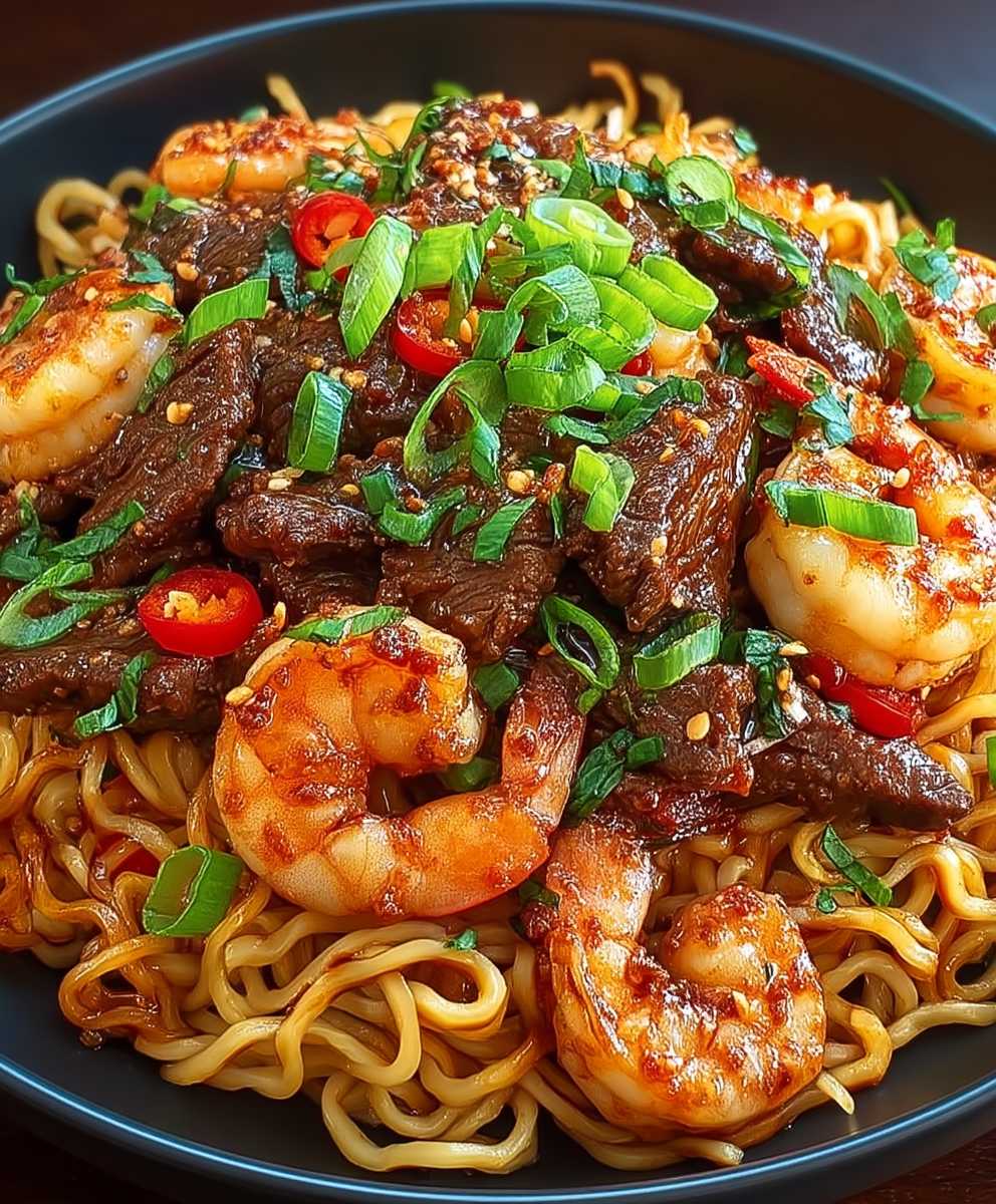 Chili Rindfleisch Garnelen Nudeln