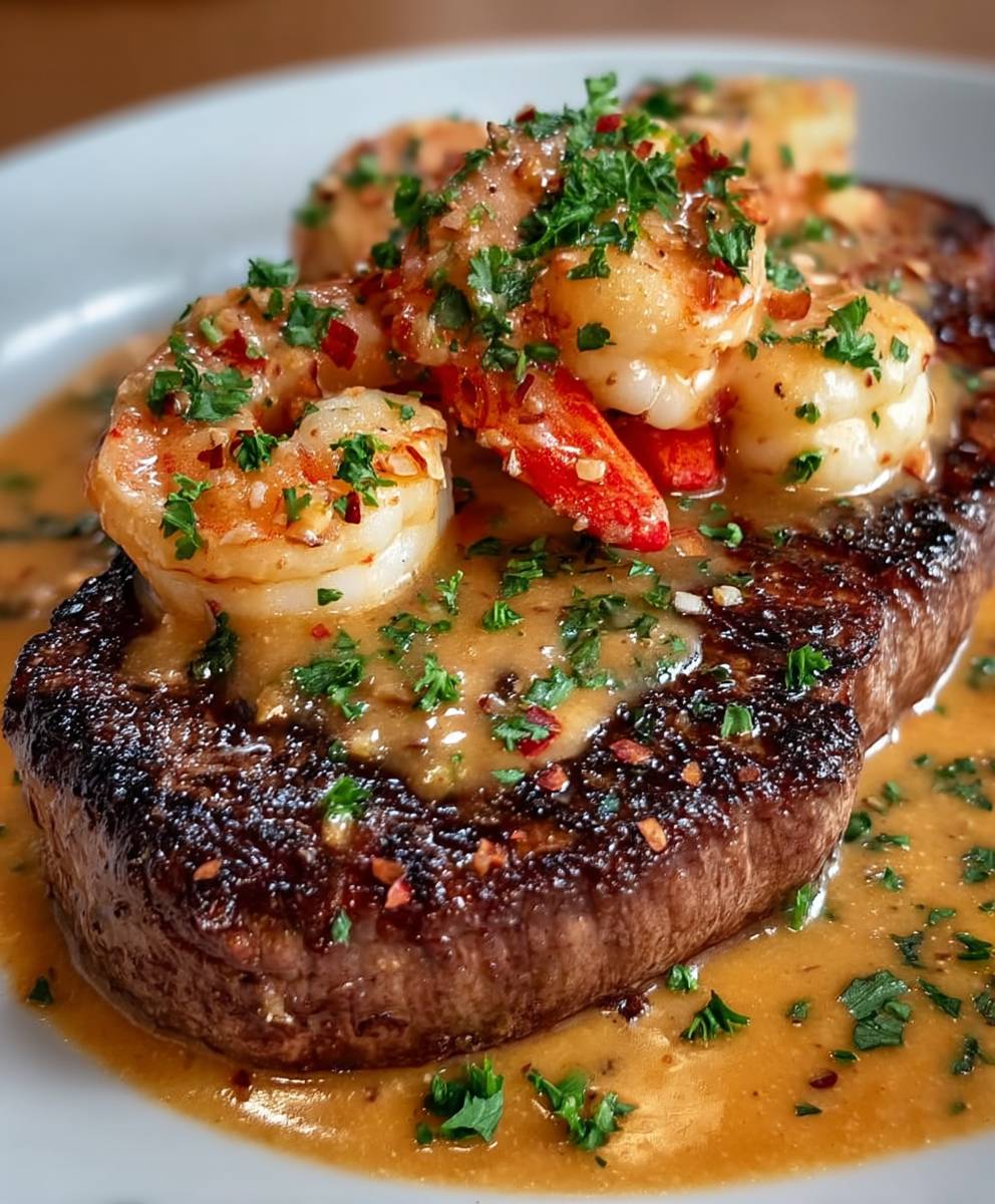 Steak Garnelen Hummersauce zubereiten