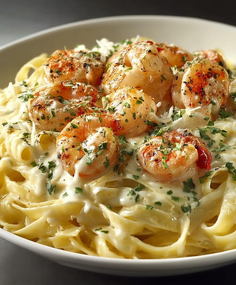 Cremige Knoblauch Garnelen Alfredo