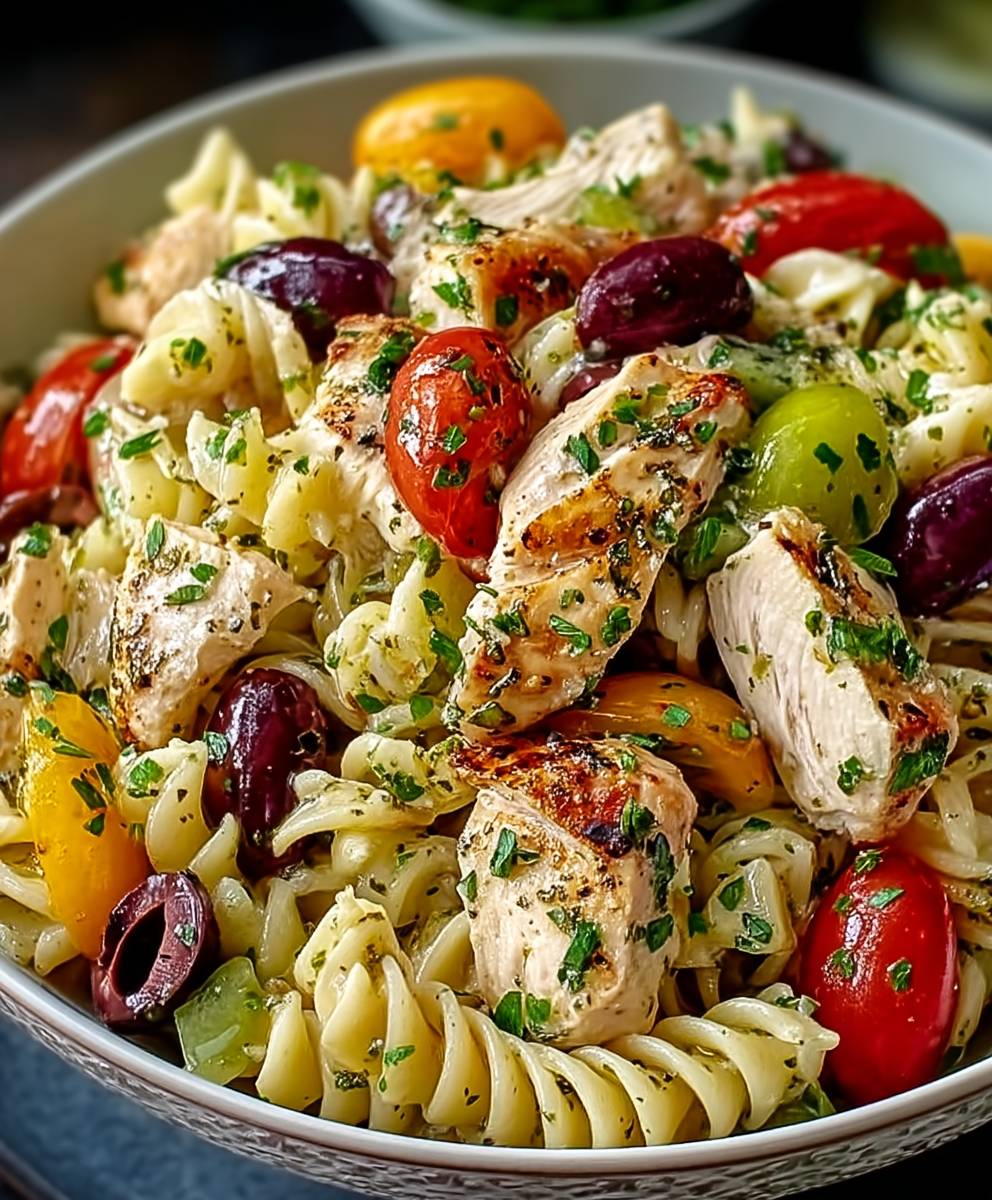 Mediterraner Hähnchen Pasta Salat