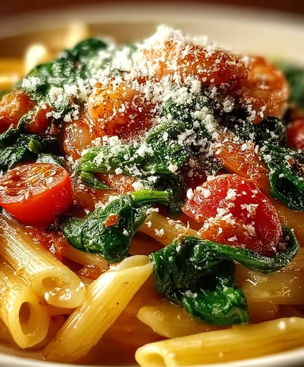Tomaten Spinat Garnelen Nudeln