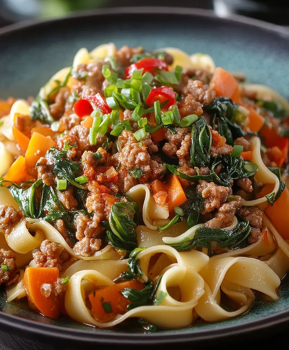Gemüsenudeln mit Hackfleisch