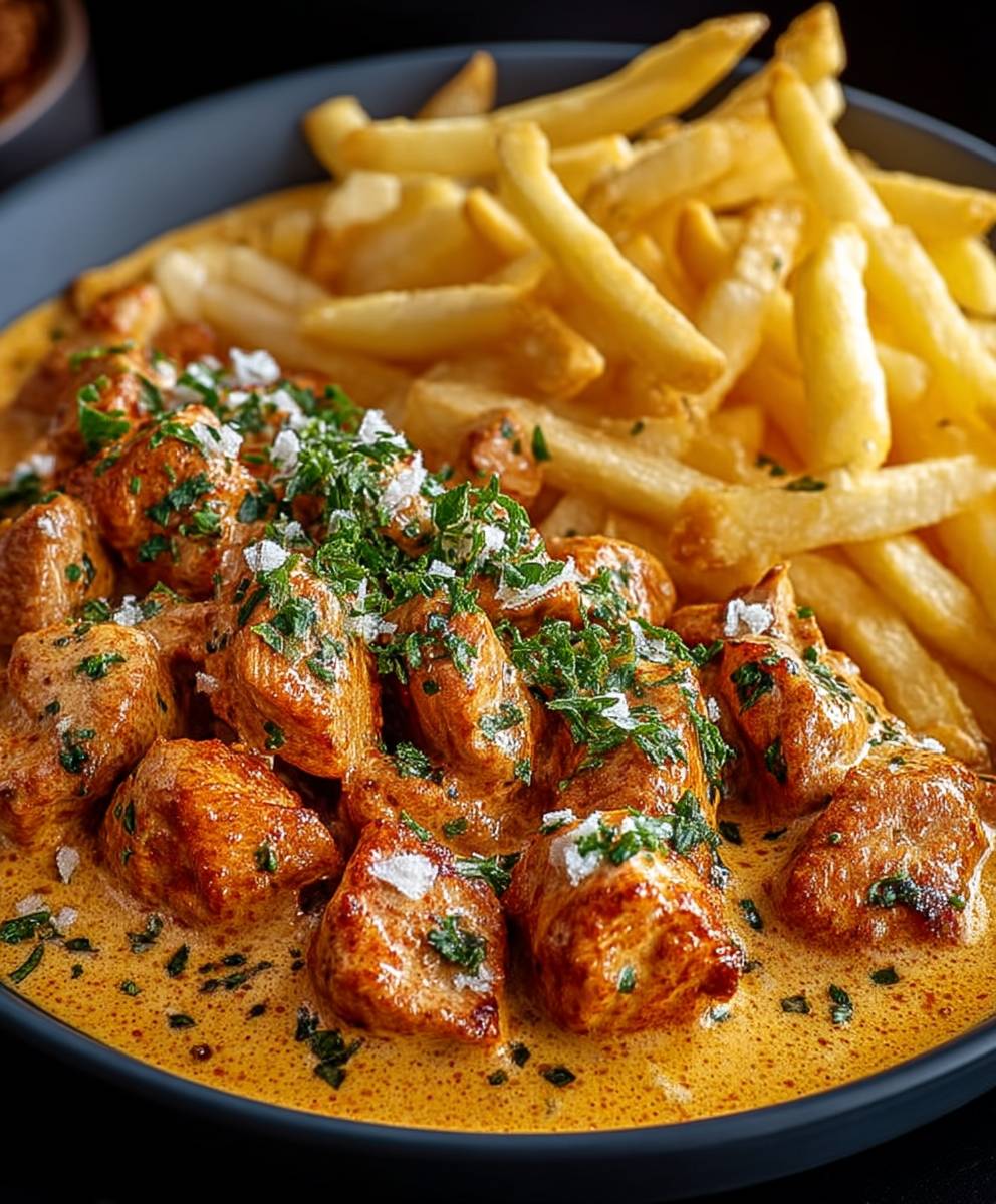 Butter Chicken Knoblauchsauce Pommes