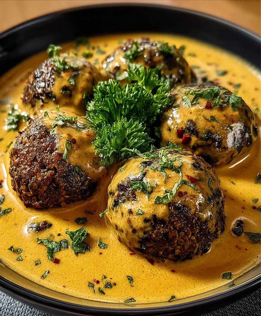 Vegane Linsenknödel Curry Sauce
