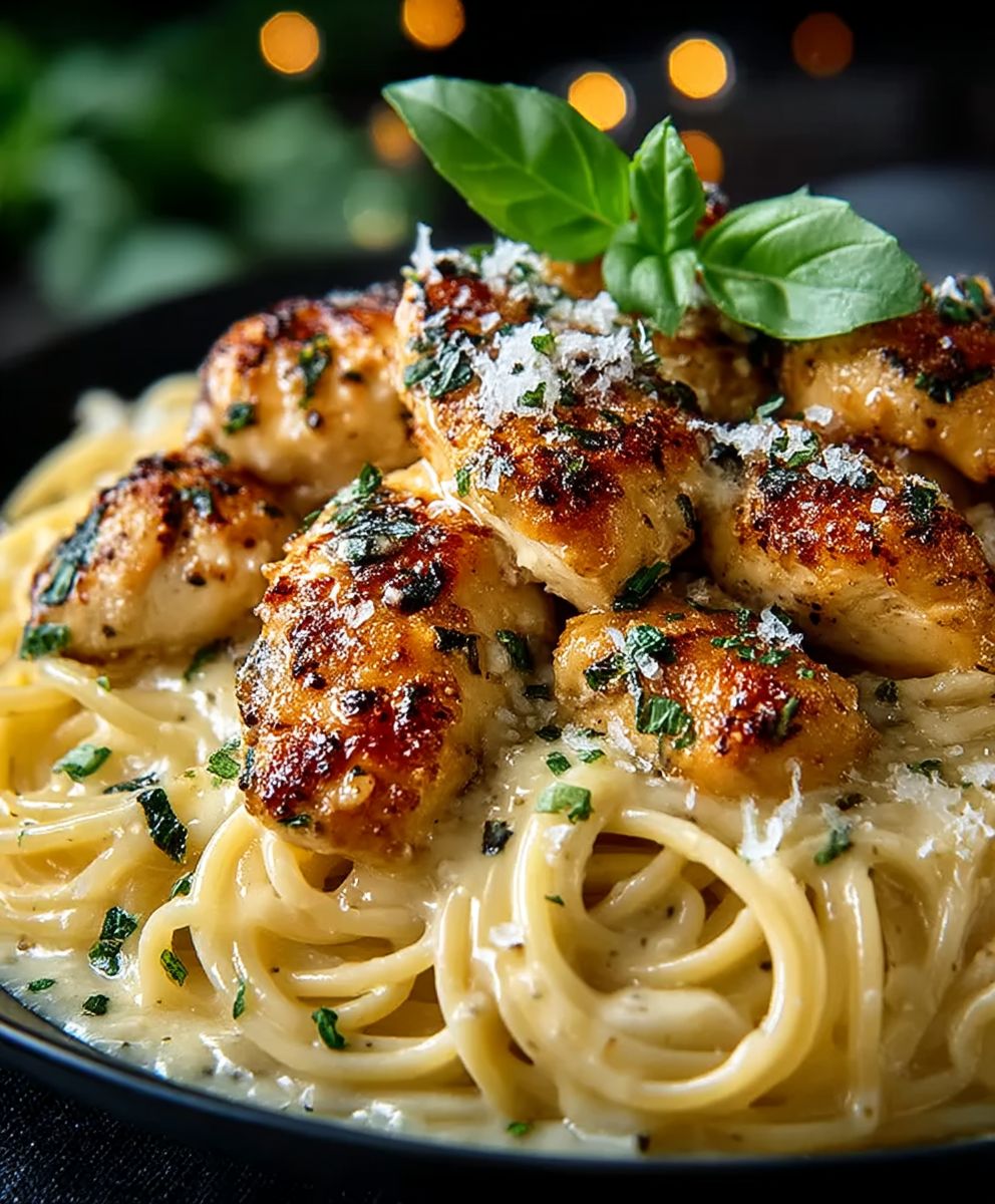 Spaghetti Hähnchen Parmesan Knoblauchsauce