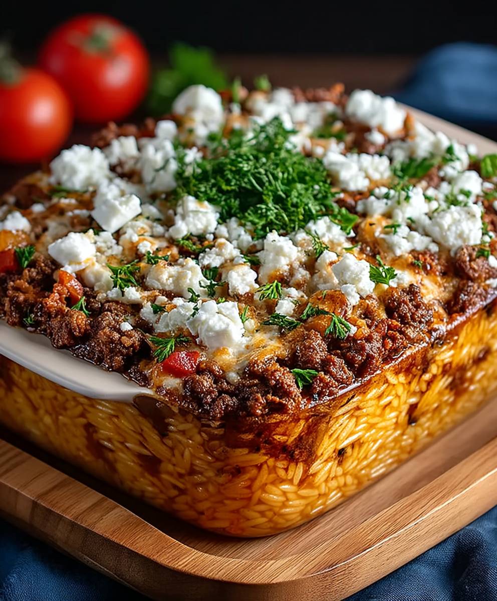Griechischer Hackauflauf Kritharaki Feta