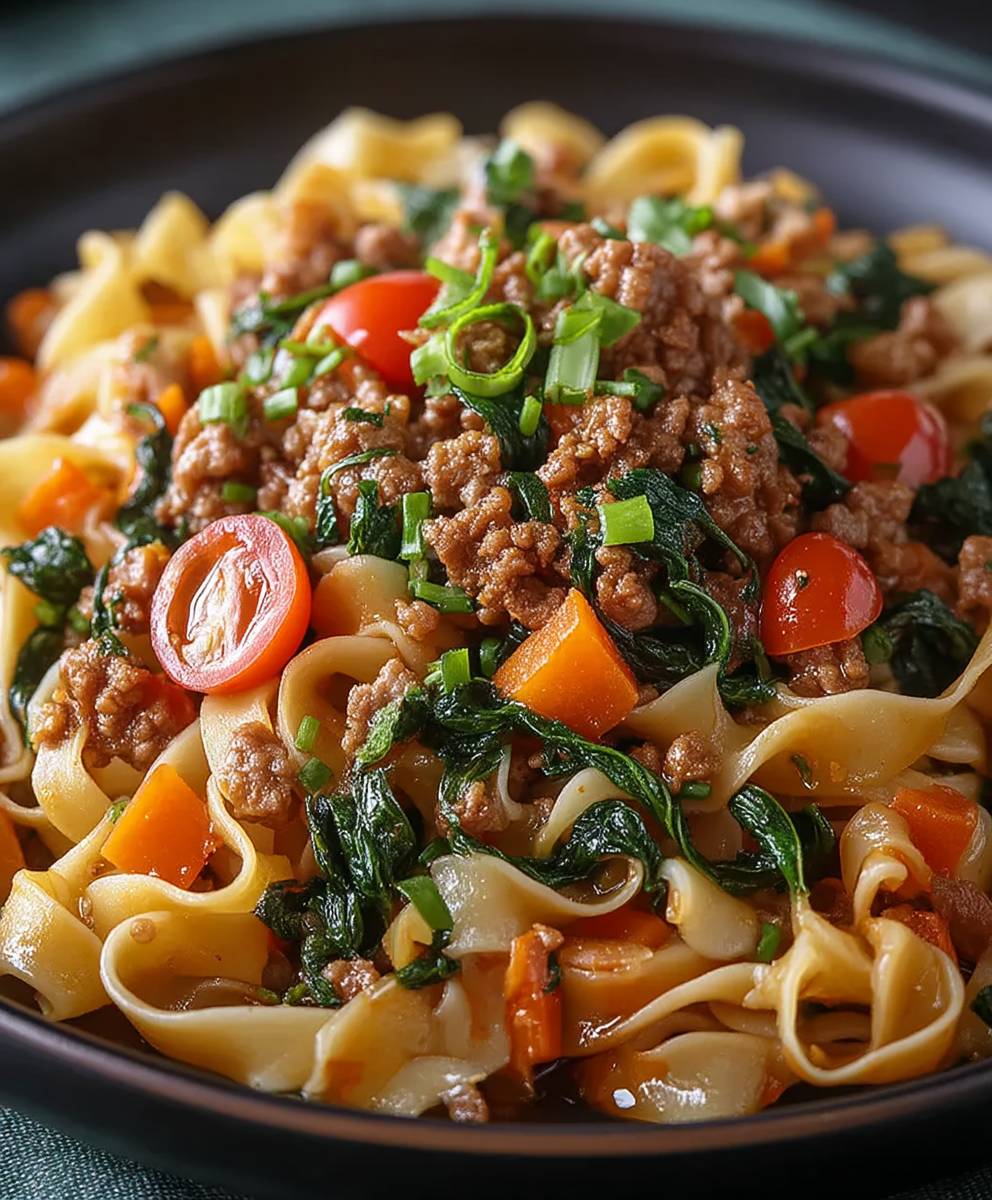 Gemüsenudeln mit Hackfleisch