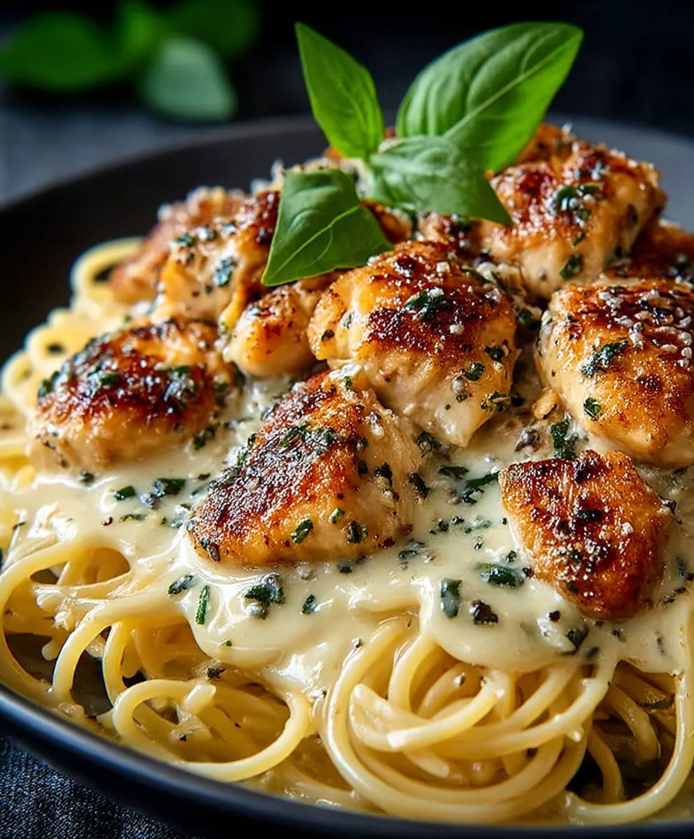 Spaghetti Hähnchen Parmesan Knoblauchsauce