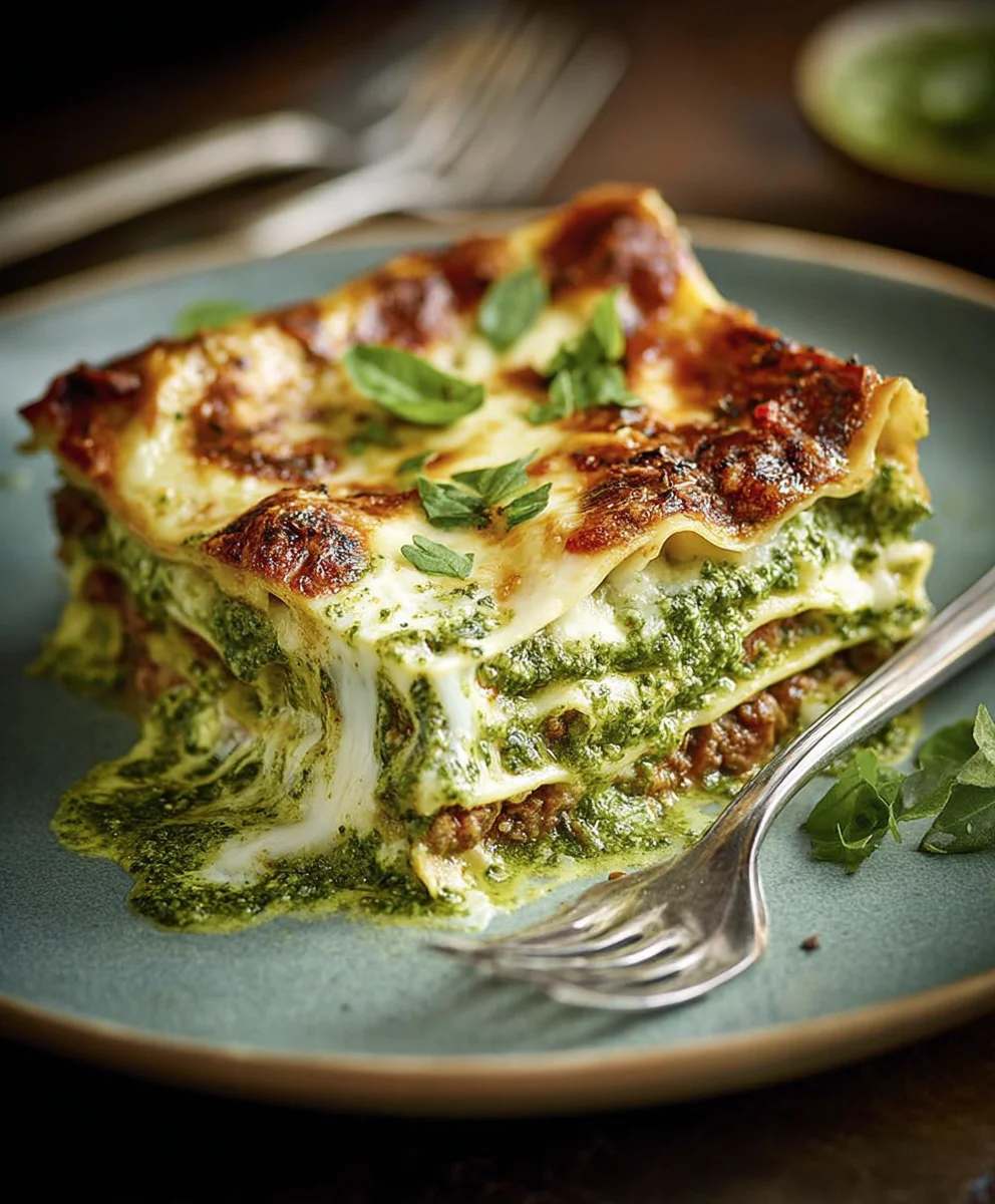 Pesto Lasagne mit würzigem Rinderhack & frischem Basilikum